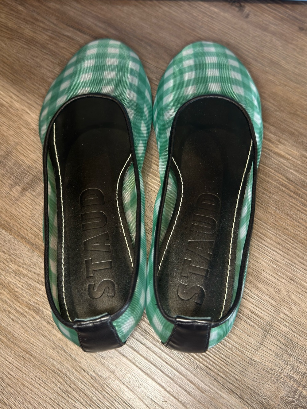 STAUD Alba Jade Gingham Mesh Ballet Flats - Picture 6 of 15